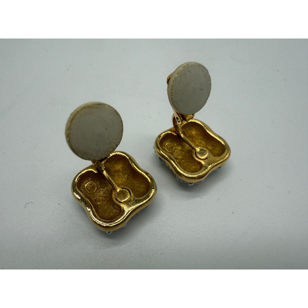 Vintage Swarovski Gold Tone Pave Crystal Clip-On Earrings - Picture 5 of 6